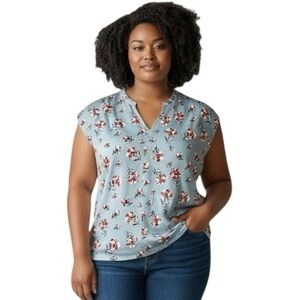 Hilary Radley Light Blue Floral Blouse Like New! L